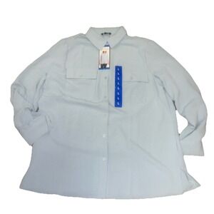 Hilary Radley Women's Button Front Blouse Long Sleeves  Light Blue Size  L  NWT